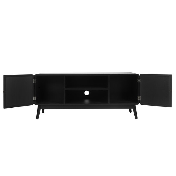 JASIWAY Modern TV Stand with Rattan Door， Black