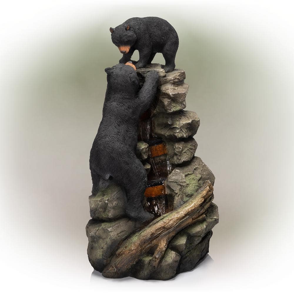 Alpine Corporation 36 in. Tall Outdoor 2 Bears Climbing on Rainforest Water Fountain TZL178