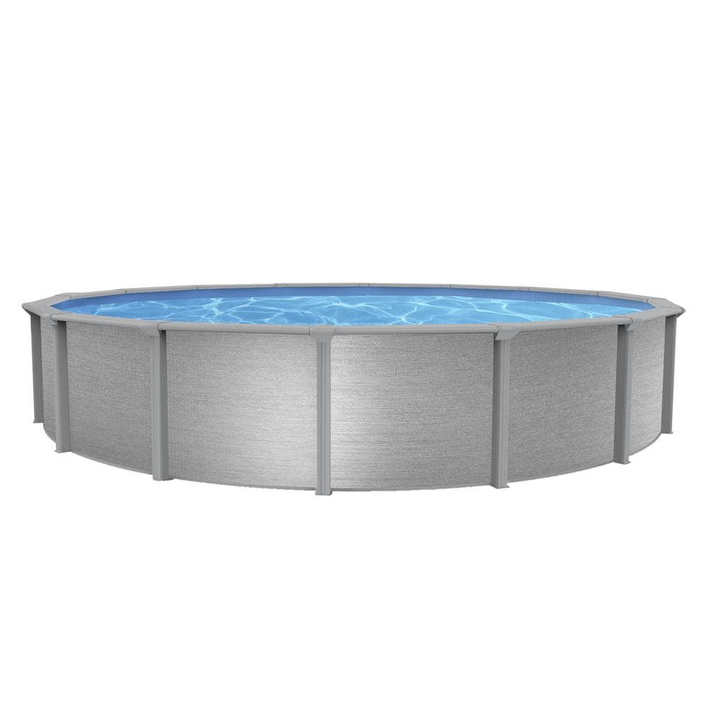 Blue Wave Montauk 18 ft. Round 52 in. Deep 7 in. Top Rail Hybrid Swimming Pool Package NB19836