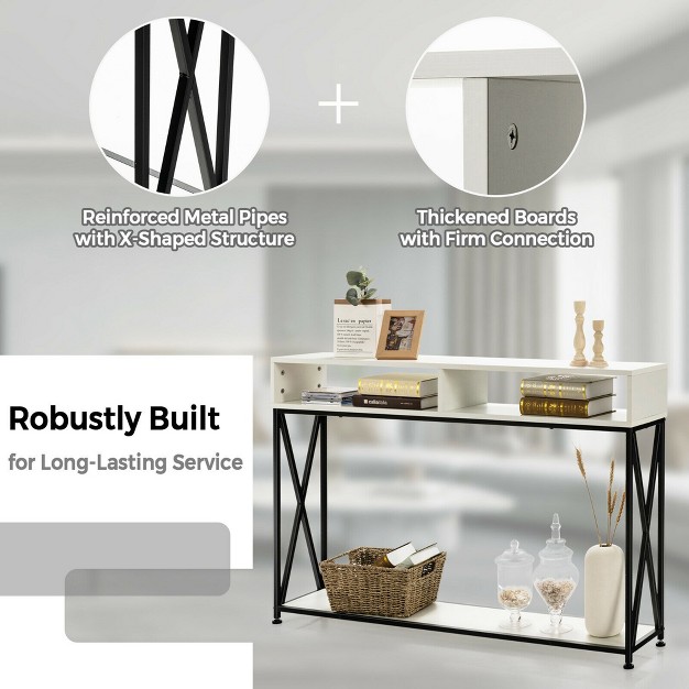 Costway Console Table With Open Shelf And Storage Compartments Steel Frame