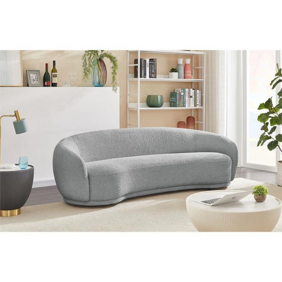 Pemberly Row Contemporary Boucle Fabric Sofa With Rounded Back in Gray   Transitional   Sofas   by Homesquare  Houzz