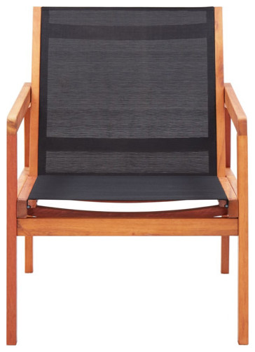 vidaXL Chair Patio Chair with Armrest Black Solid Wood Eucalyptus and Textilene   Transitional   Outdoor Lounge Chairs   by vidaXL LLC  Houzz