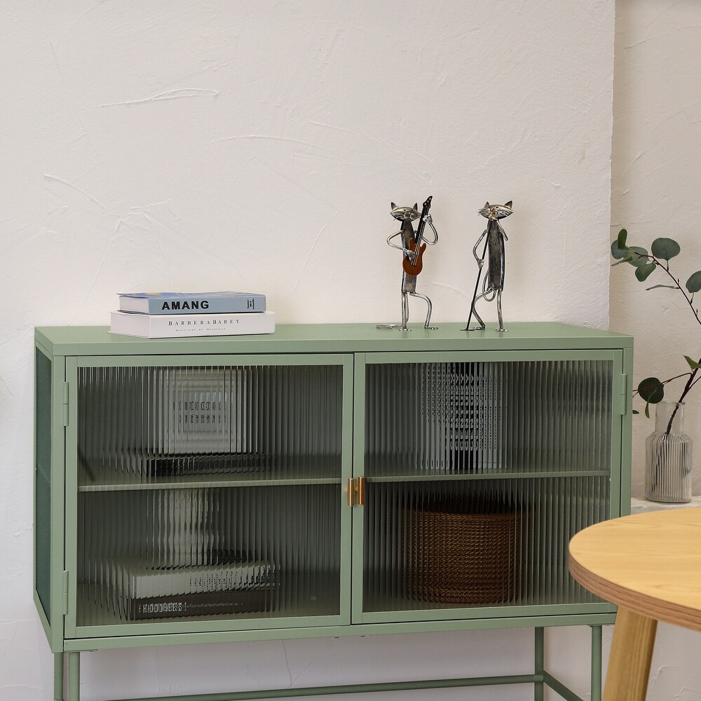 Sideboard Buffet With Fluted Glass Doors Detachable Shelves