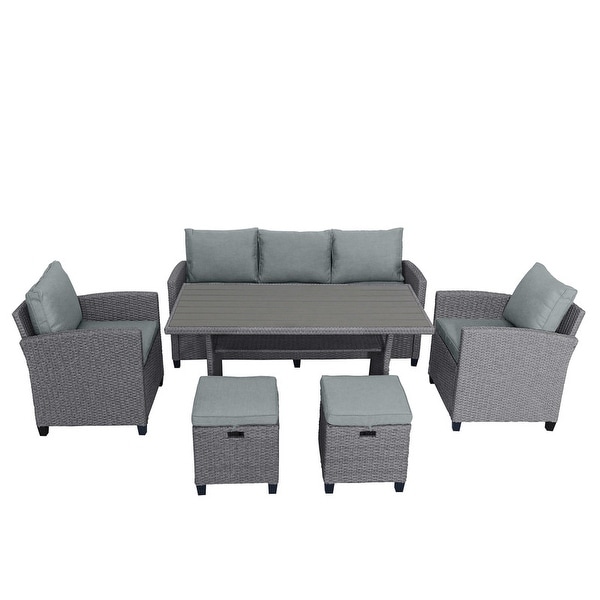 6 Pcs Patio Sofa Chair Set with Table and Cushions，Grey