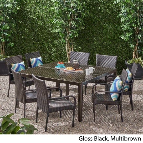 Bullpond Aluminum/ Brown Wicker 9piece Outdoor Dining Set by Christopher Knight Home