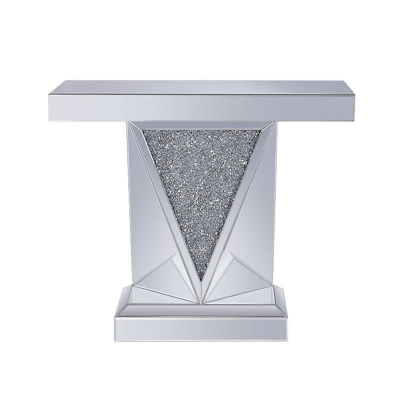 Wood and Mirror Console Table with Faux Crystals Inlay， Clear