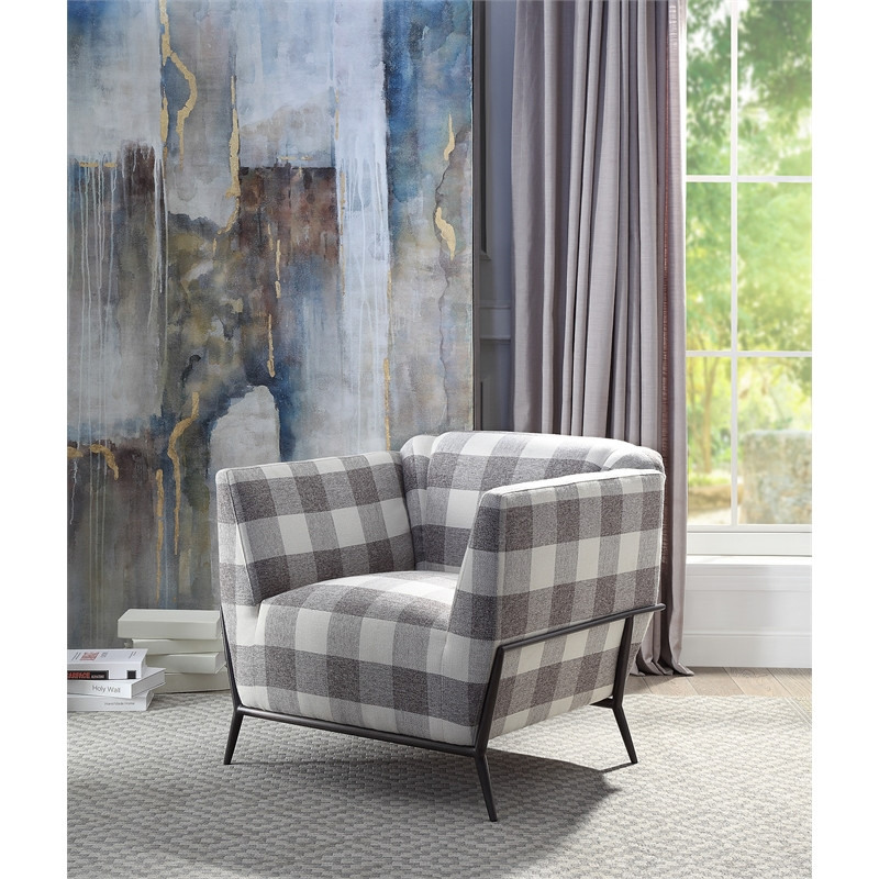 Bowery Hill Contemporary Plaid Accent Chair in Cherry   Midcentury   Armchairs And Accent Chairs   by Homesquare  Houzz