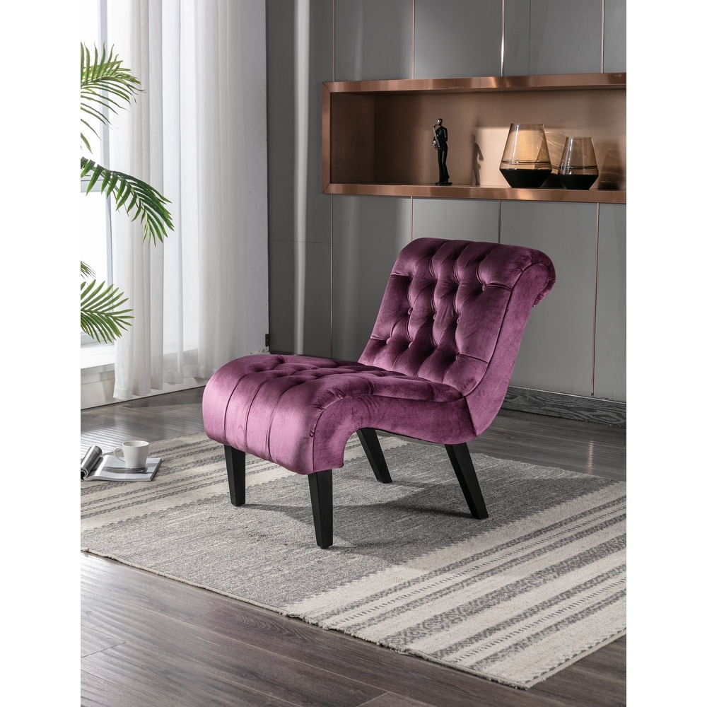 Velvet Sofa Chaise with Rubber Wood Legs Curved Edges High Back Leisure Chair for Livingroom