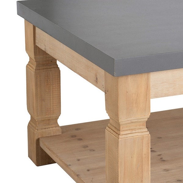 48 Inch Coffee Table， Rectangular， Concrete Top， Wood Frame， Rustic， Gray - 28L x 47.8W x 18.8H， in inches