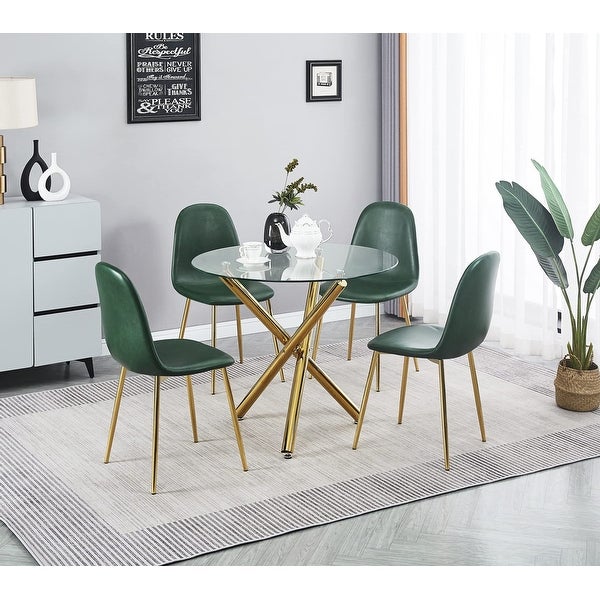 Mid Century Side Chair， Kitchen and Dining Room Chairs， Washable PU Leather Dining Chair with Metal Legs， Olive Green - as picture