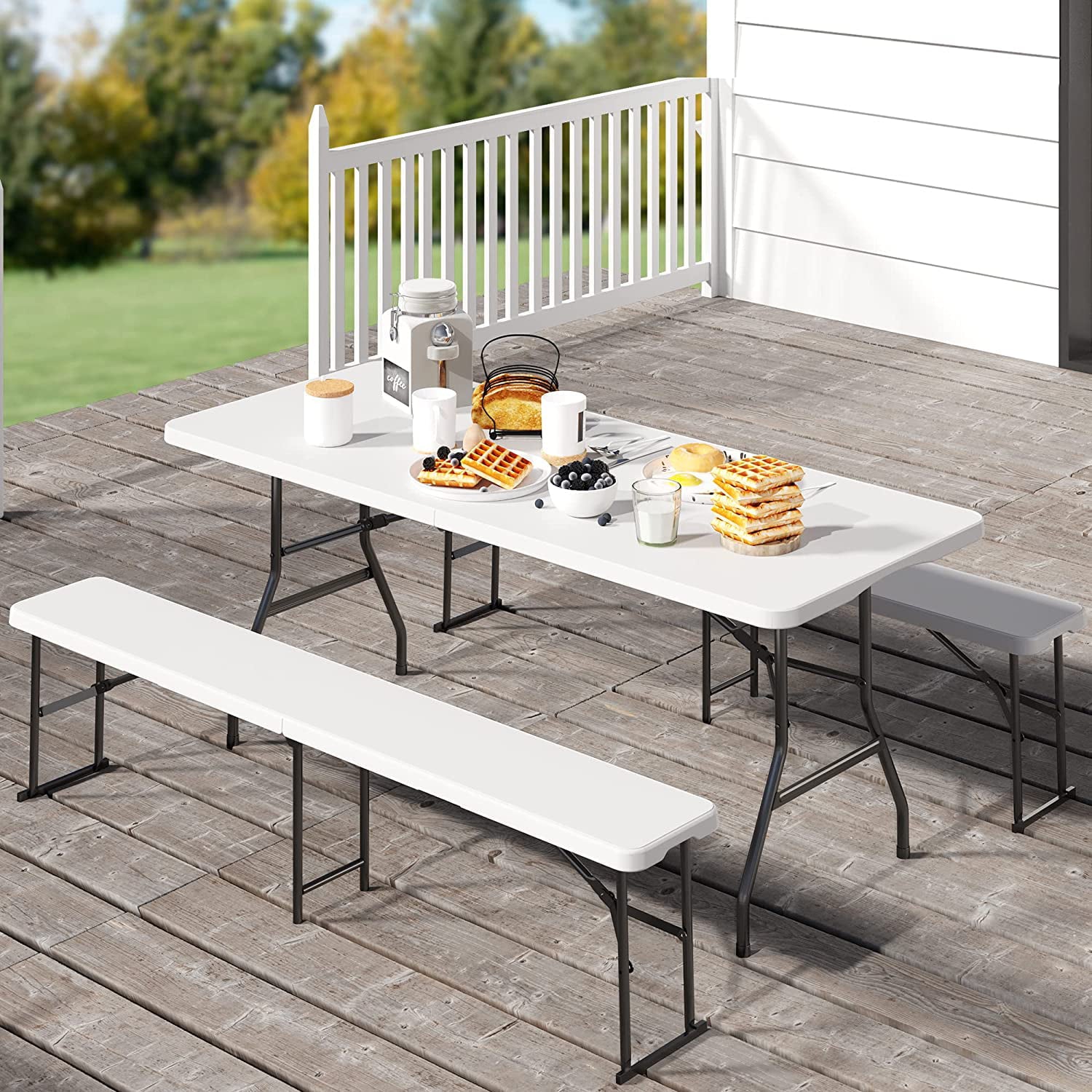 YITAHOME 6ft Portable Picnic Table Bench Set， Heavy Duty Camping Picnic Table Set， Fold up Picnic Table for Outdoor Camping Picnic Parties/Indoor Events， White