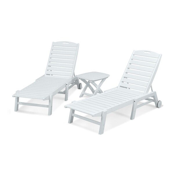 POLYWOOD Nautical 3piece Outdoor Chaise Lounge Set with Table