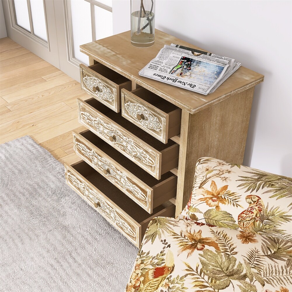 Hand Carved Accent Cabinet with 5 Drawers