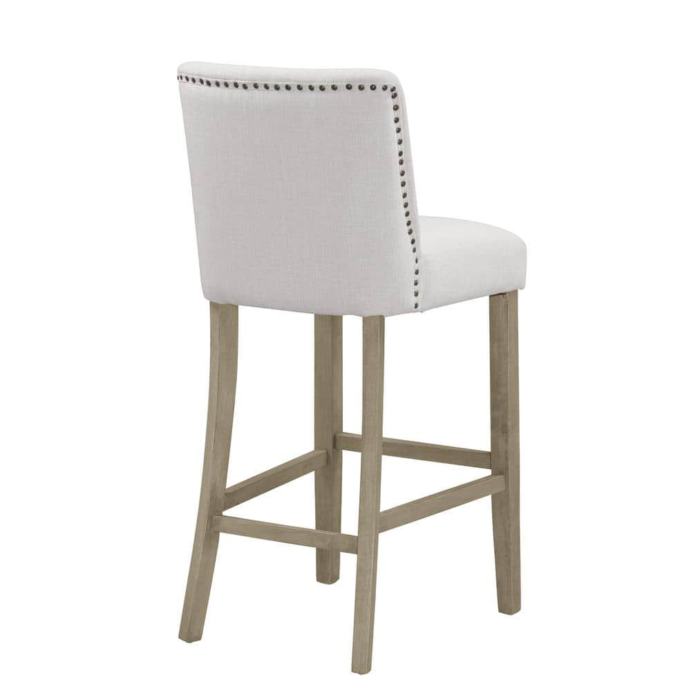 Glamour Home 29.875 in. Aleco Beige Fabric with Metal Nail Head Accents Bar Stool (Set of 2) GHSTL-1219