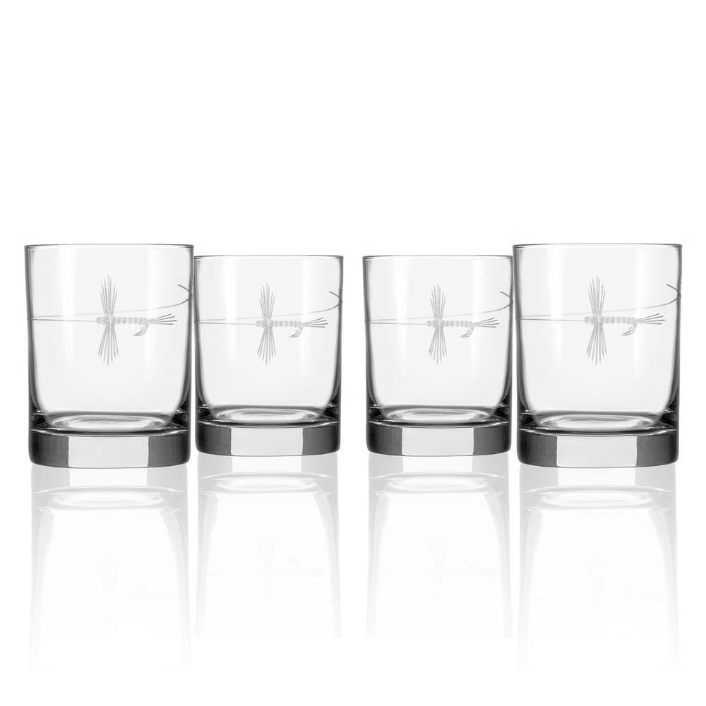 Rolf Glass Fly Fishing 13 fl.oz Clear Double Old Fashioned Glasses (Set of 4) 410005-S4