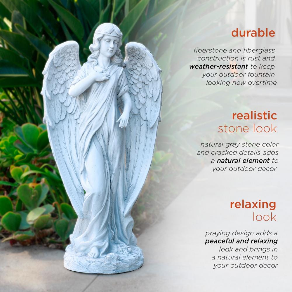 Alpine Corporation 31 in. Tall Indoor/Outdoor Angel Statue Yard Art Decoration, Light Gray QFC104