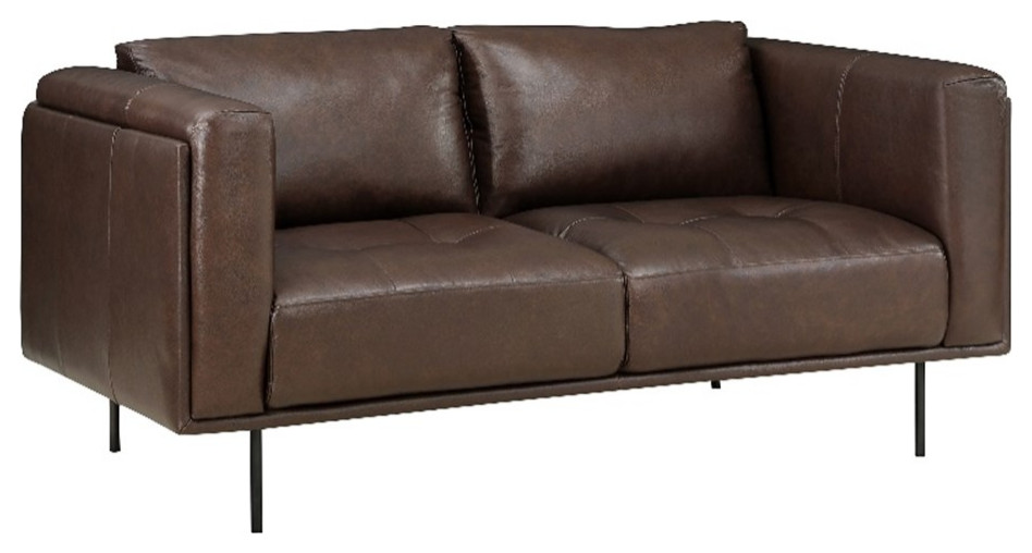 Lexicon Soren 18 quotModern Plywood and Leather Loveseat in Brown   Midcentury   Loveseats   by Homesquare  Houzz