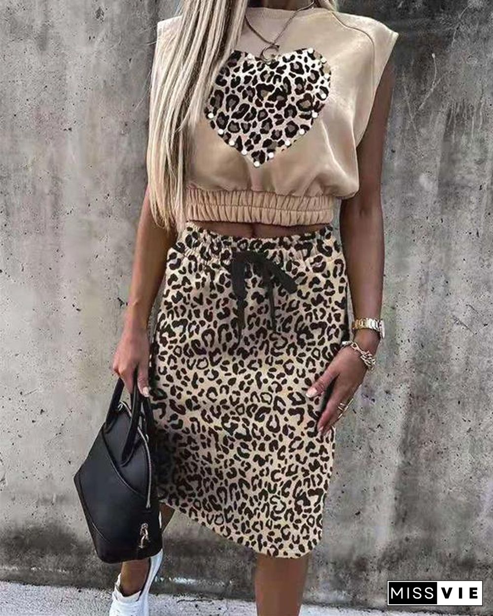 Leopard Print Sleeveless Top & Skirt Set