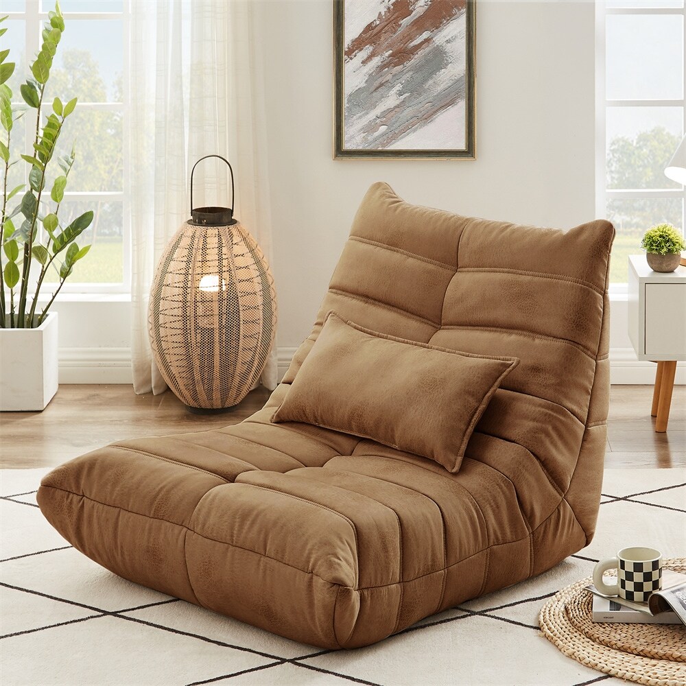 Soft Suede Lounge Chair Lazy Floor Sofa Accent Bean Bag Couch for Living Room Chair