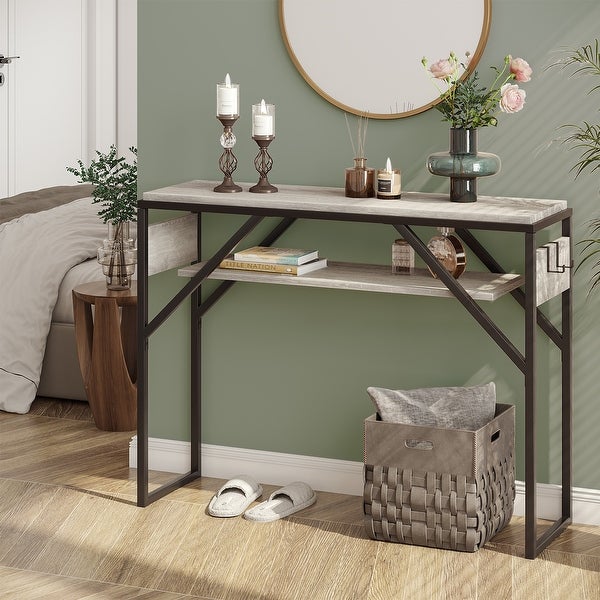 Farmhouse Console Sofa Table Entry Table with 2 Tier Shelves