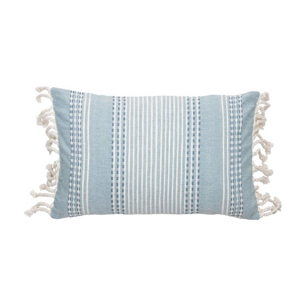 Blue Hand Woven 14 X 22 Inch Decorative Cotton Throw Pillow Cover With Insert And Hand Tied Tassels Foreside Home amp Garden