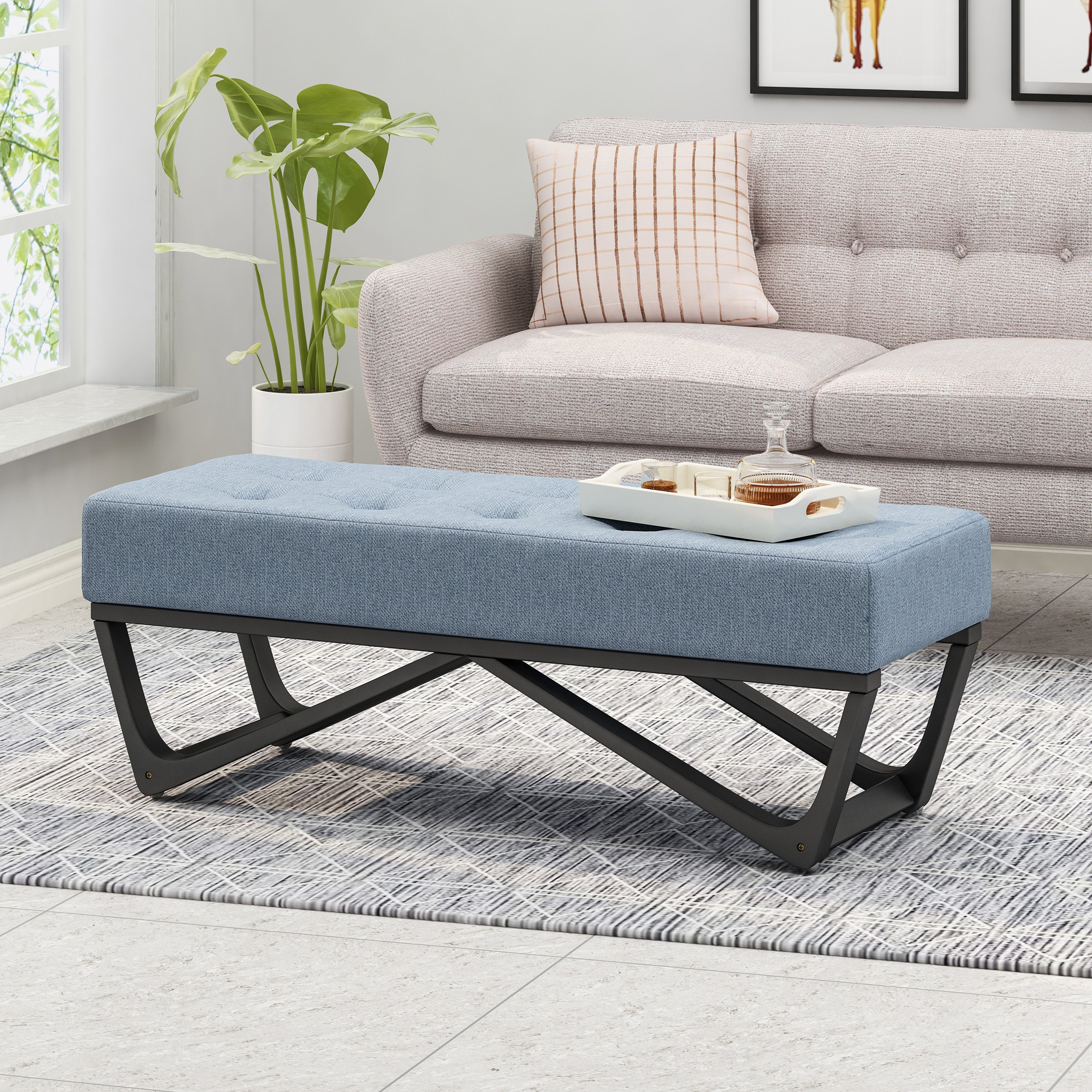 Emily Contemporary Fabric Ottoman Bench