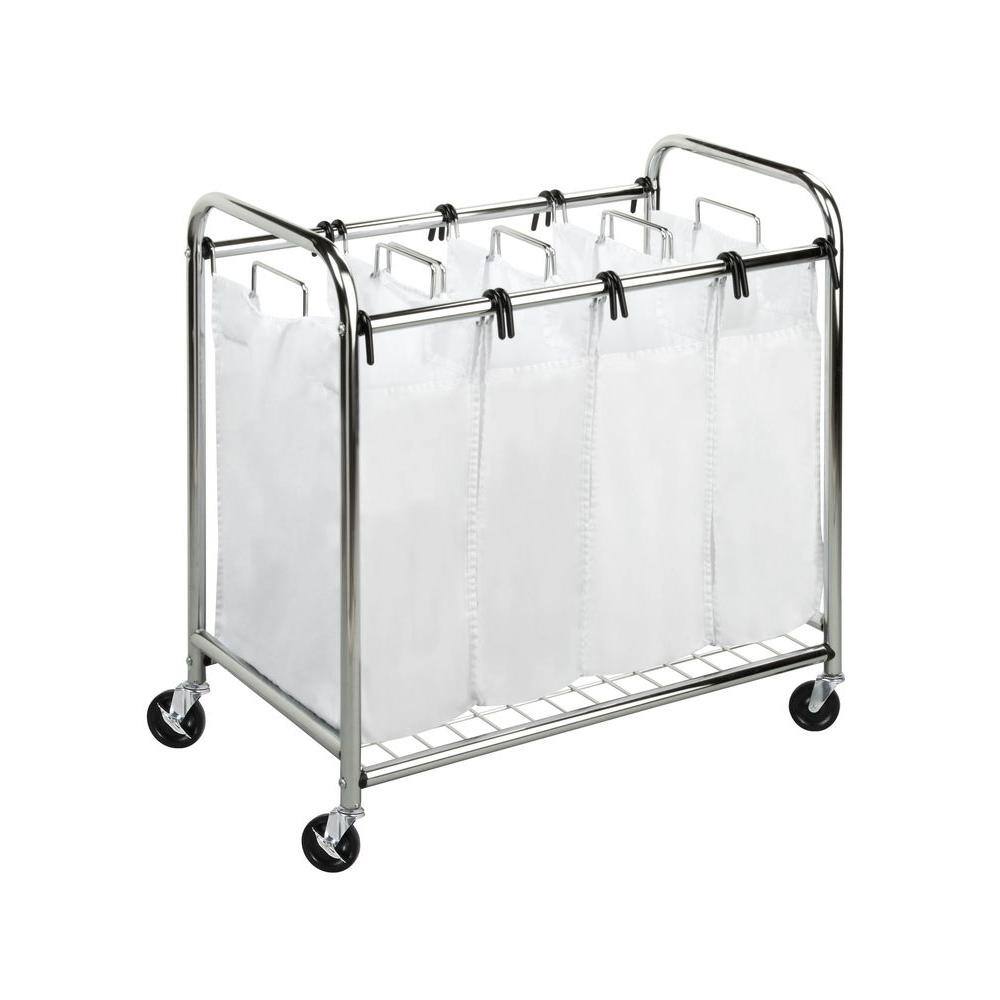 Honey-Can-Do WhiteChrome Steel and Poly-cotton 4-Compartment Laundry Sorter SRT-09453