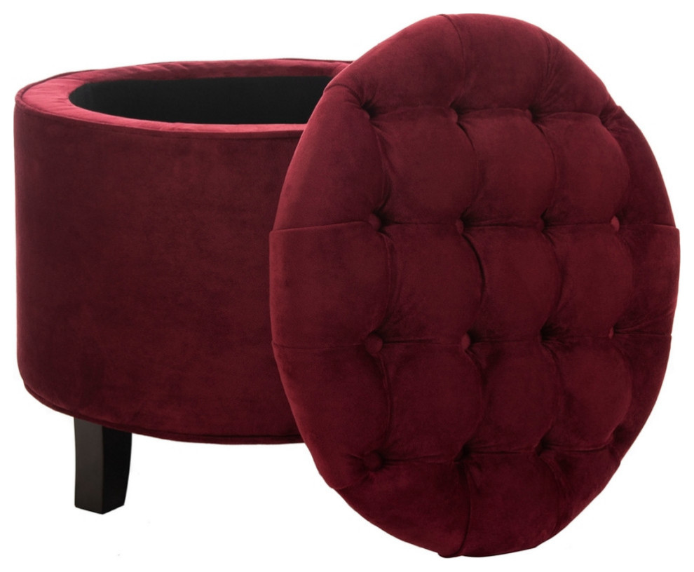 Emma Tufted Storage Ottoman Red Velvet/Espresso   Contemporary   Footstools And Ottomans   by V.S.D Furniture  Houzz