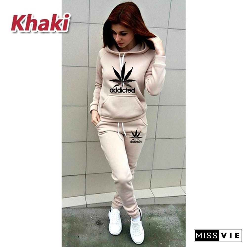 New Fashion Women Track Suits Sports Wear Jogging Suits Ladies Hooded Tracksuit Set Clothes Hoodies+Sweatpants Sweat Suits