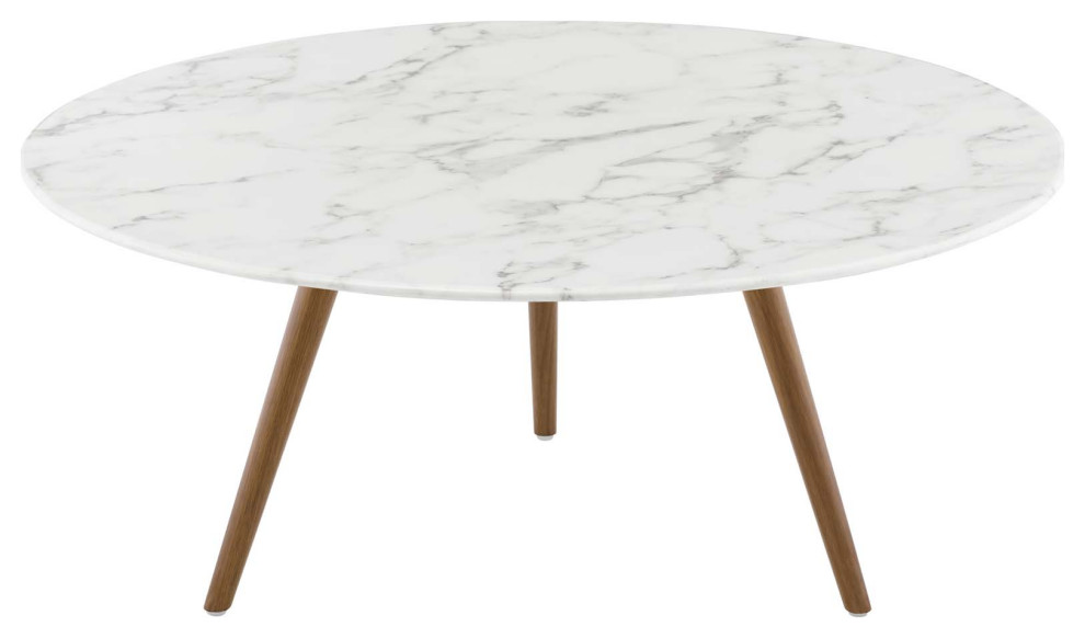 Modern Round Coffee Table  Artificial Marble Stone Metal  White Natural Walnut   Midcentury   Coffee Tables   by House Bound  Houzz