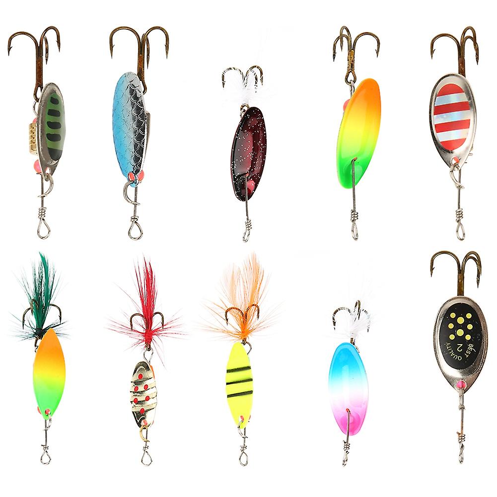 10pcs Sequins Fishing Lure Kit Hard Artificial Bait With Treble Hook Fishing Accessory