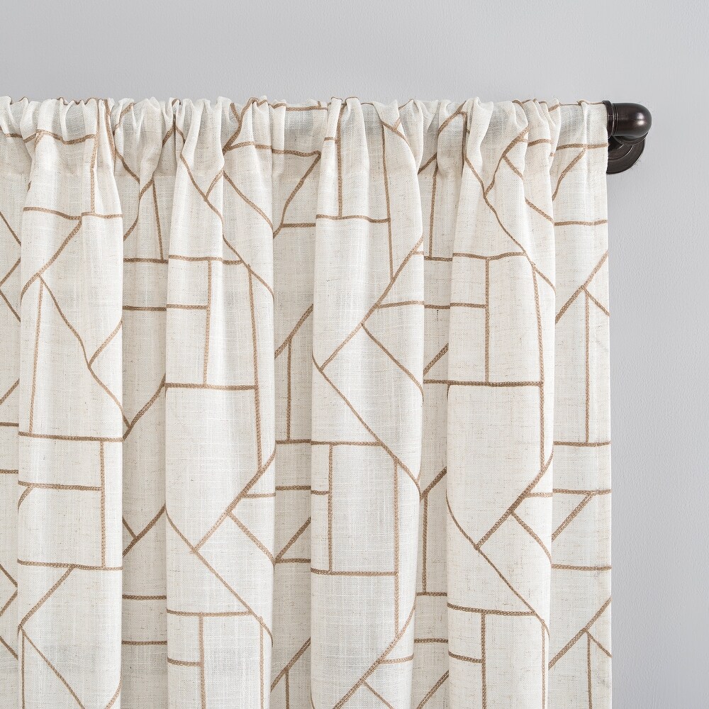 Archaeo Jigsaw Embroidery Linen Blend Curtain  Single Panel