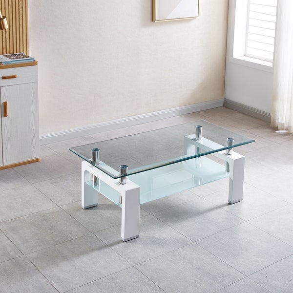 Tempered Glass Top Rectangular Double-Layer Coffee Table