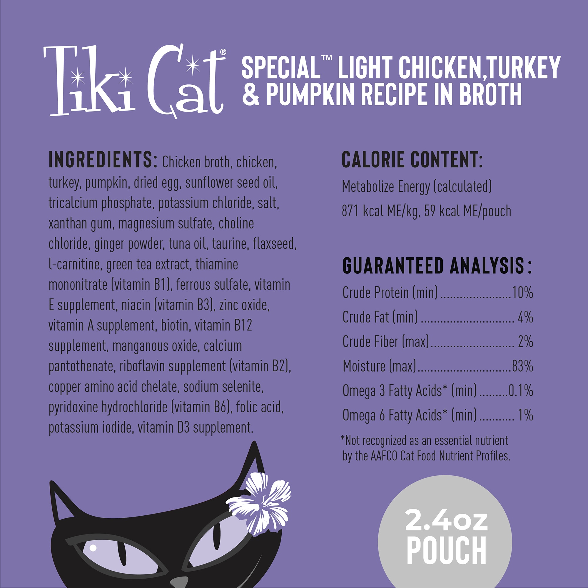 Tiki Cat Special Mousse Light Turkey  Chicken Wet Food， 2.4 oz.， Case of 12