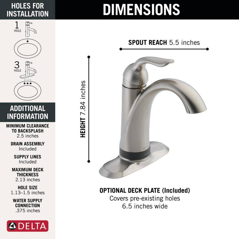 Delta Lahara Single Hole Single-Handle Bathroom Faucet with Touch2O.xt Technology in Stainless 538T-SS-DST