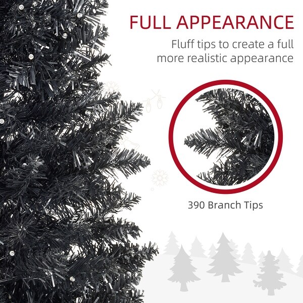 HOMCOM 6' Tall PreLit Slim Noble Fir Artificial Christmas Tree with Realistic Branches，200 Warm White LED Lights and 390 Tips