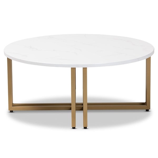 Maeve Modern and Contemporary Gold Finished Metal Coffee Table With Faux Marble Tabletop