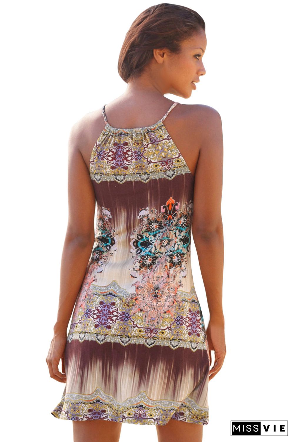 Ethnic Bohemian Print Keyhole Front Dress