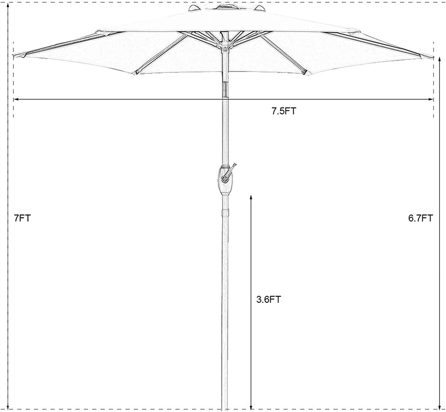 Cozyhom 7.5 ft Outdoor Patio Umbrella with Tilt and Crank Waterproof Market Umbrella 6 Ribs, Orange