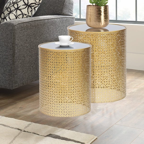 Adeco End Table Set of 2 Coffee Nightstand Accent Nesting Side Stool - Set of 2