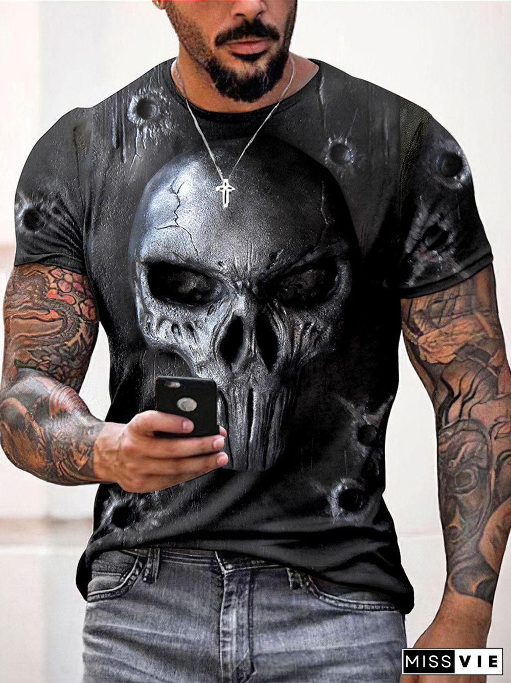 Viking Punisher Skull 3d Art Printed T-Shirt