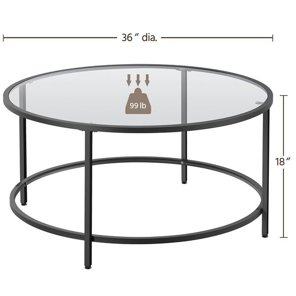 Round Modern Glass-Top Coffee Table， Gold