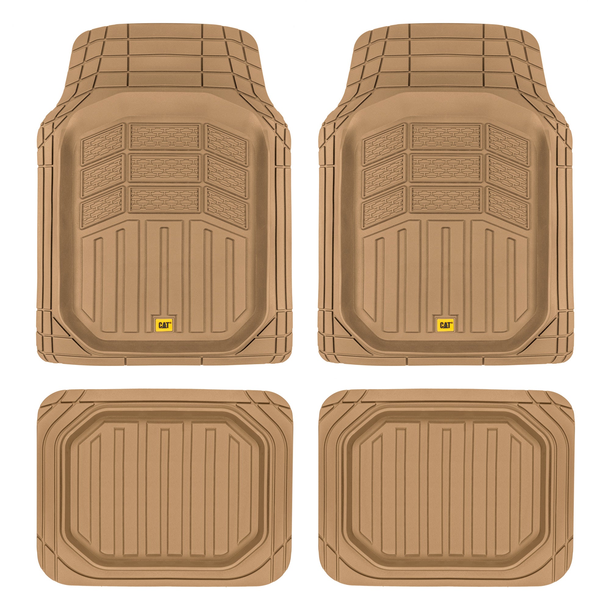 CAT CAMT-9014 (4-Piece) Deep Dish Rubber Truck Floor Mats， Trim To Fit for Car Truck SUV and Van， All Weather Total Protection Durable Liners Heavy Duty Odorless