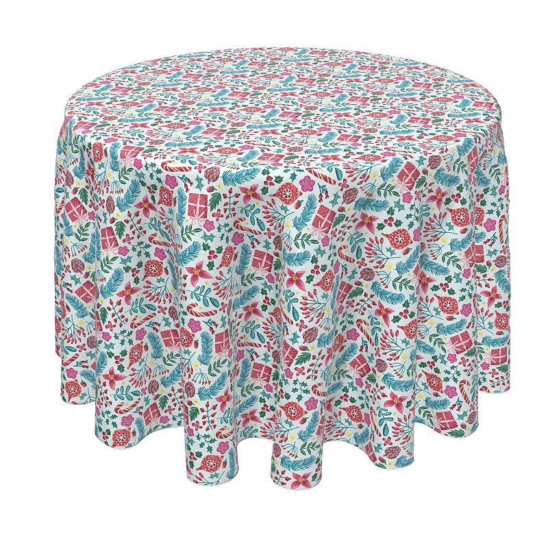 Round Tablecloth， 100% Polyester， 60 Round， Christmas Candy Cane Celebration