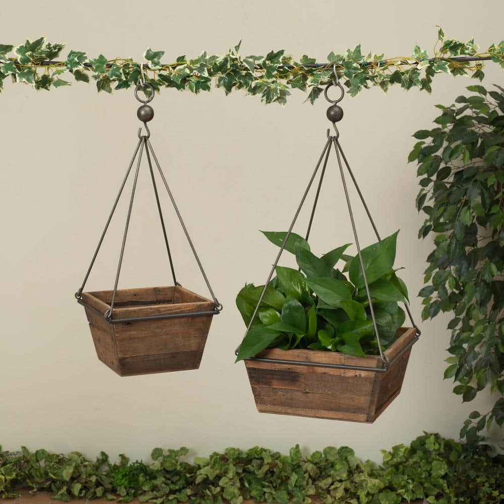 GERSON INTERNATIONAL S2 Assorted Wood and Metal Planters 2635530EC