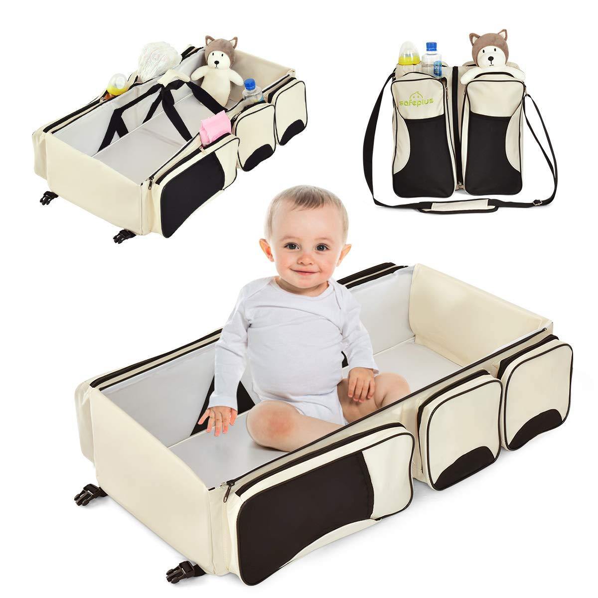 3 in 1 Portable Baby Travel Bag with 3 Storage Pockets