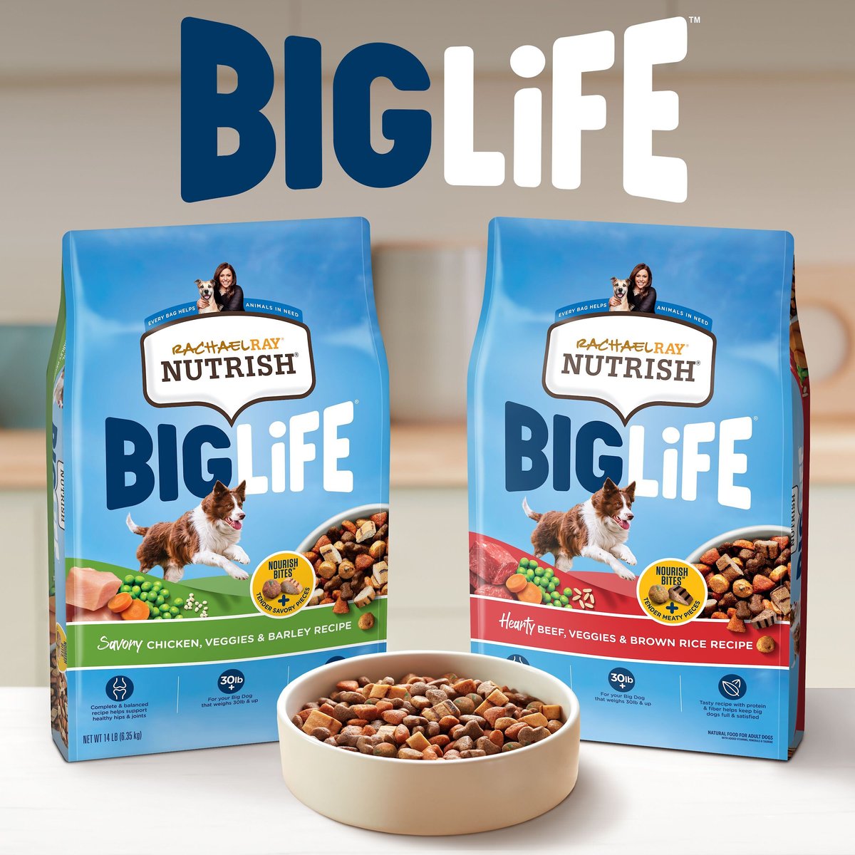 Rachael Ray Nutrish Big Life Large Breed Hearty Beef， Veggies and Brown Rice Recipe Dry Dog Food