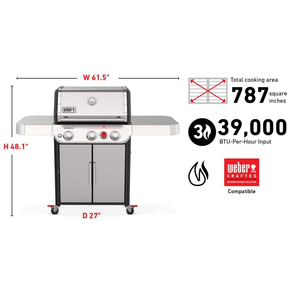 Weber Genesis S-325s 3-Burner Propane Gas Grill in Stainless Steel with Built-In Thermometer 35300001