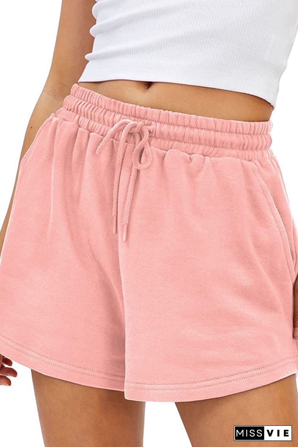 Plain High Waist Drawstring Shorts