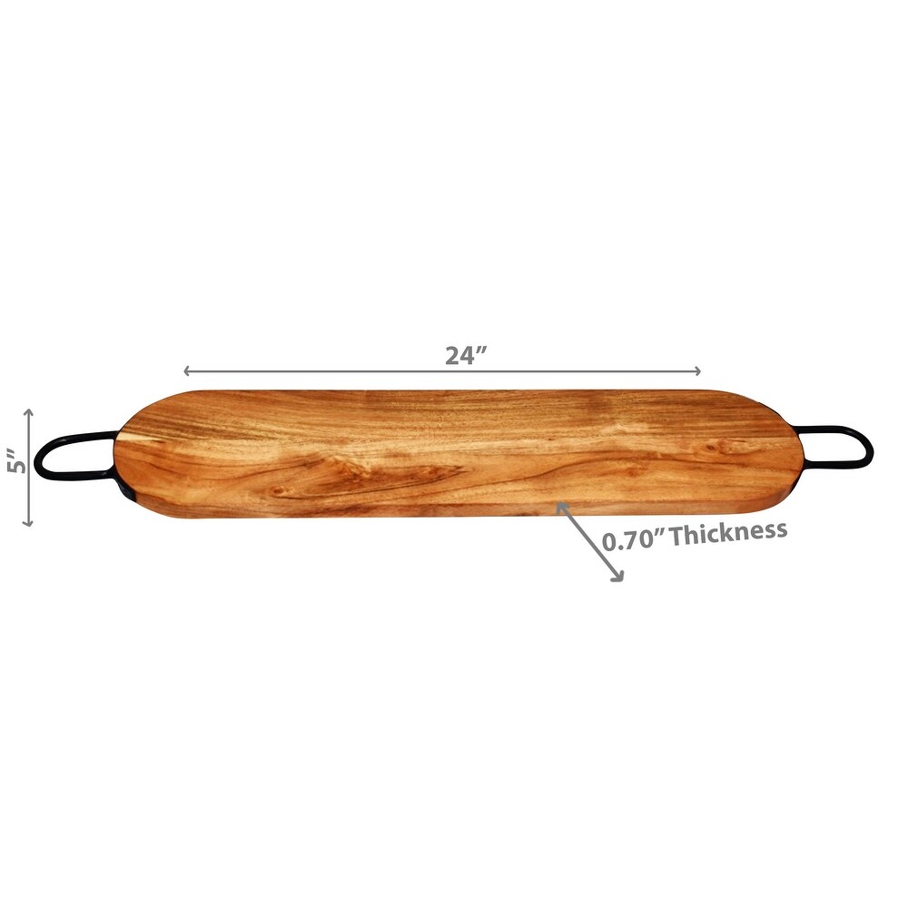 IH Casa Decor Natural Acacia Wood Oval Serving Board With Gunmetal Handles